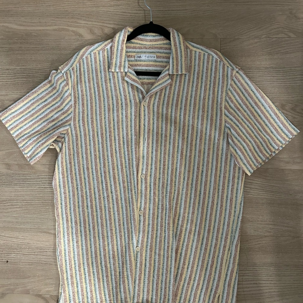 Zara Cream and Brown Casual Button Down Shirt